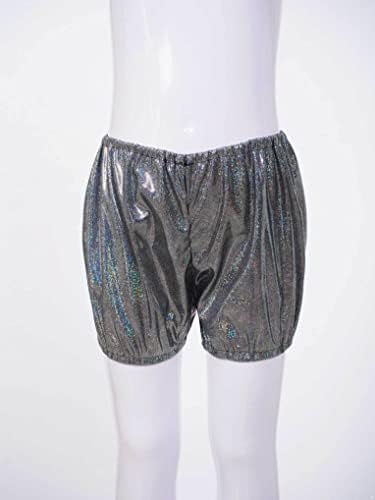Hansber Çocuk Kız Erkek Sparkle Dans Şort Parlak Metalik Sıcak Pantolon Dipleri Dans Performansı Kostüm Siyah 5-6