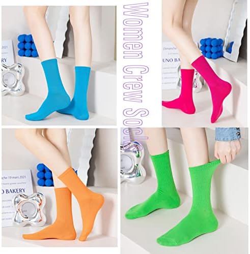 Barrlves 10 Pairs Kadın Kızlar Ekip Çorap Renkli Pamuk Rahat Elbise Çorap Moda Nervürlü Spor Atletik Çorap Koşu için