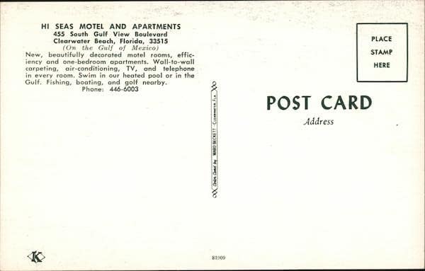 Merhaba Denizler Motel ve Daireler Clearwater Beach, Florida FL Orijinal Vintage Kartpostal