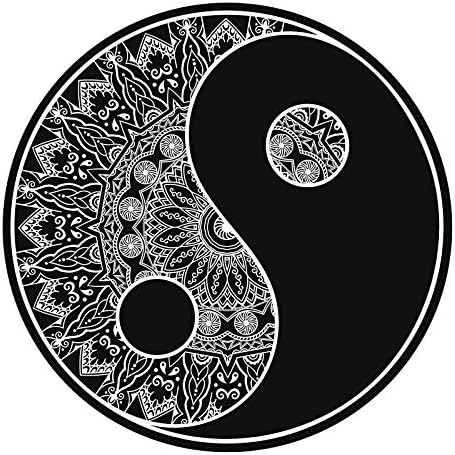 EW Tasarımlar Siyah ve Beyaz Mandala Çiçek Desen Yin Yang Sembol Simge 2 Vinil Çıkartması Tampon Sticker (4 Geniş)