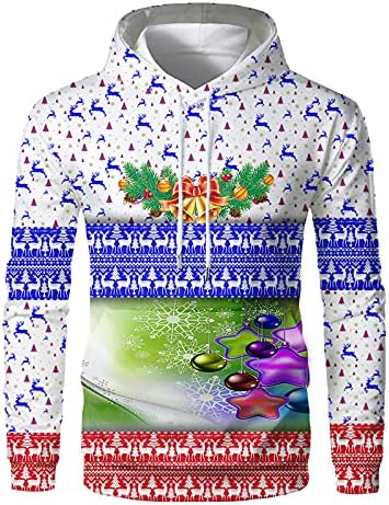 GDJGTA Noel Baskılı kapüşonlu svetşört Erkekler için Sonbahar İpli Kazak İnce Rahat Hoodies Uzun Kollu Üst bluz