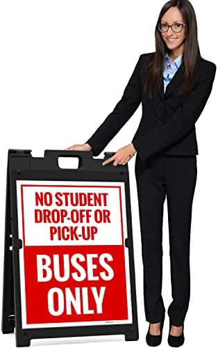 Öğrenci Bırakma veya Otobüs Alma Yok Sadece Kaldırım Tabela Seti, 18x24 inç, Çerçeve Standlı, Made in USA by Sigo