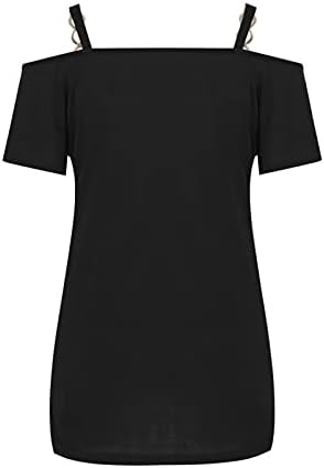 lcepcy Soğuk Omuz Tops Kadınlar için Seksi Zip V Boyun T Shirt Sapanlar Kısa Kollu Bluzlar Katı Yaz Casual gömlek
