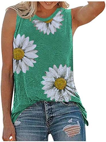 Kadın Artı Boyutu Çiçek Baskı Tankı Üstleri Rahat Crewneck Kolsuz Bluz Moda Yaz T Shirt Tayt