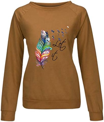 ıQKA Kadınlar Casual bisiklet yaka kazak Moda Ayçiçeği / Mektup / Tüy Baskı Uzun Kollu Kazak Gömlek Üst Bluz
