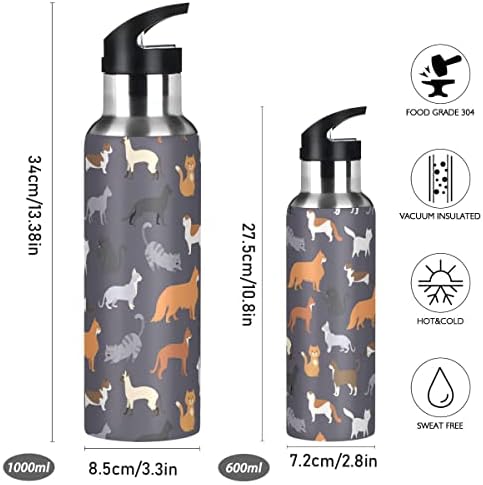 Glaphy Sevimli Kediler Desenli Hasır Kapaklı Su Şişesi, BPA İçermez, 32 oz Su Şişeleri Yalıtımlı Paslanmaz Çelik,