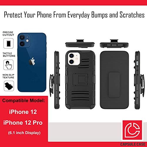 Ohiya iPhone 12 ile Uyumlu Kılıf [Askeri Sınıf Koruma Darbeye Dayanıklı Kickstand Kılıf Koruyucu Siyah Kılıf Kapak]