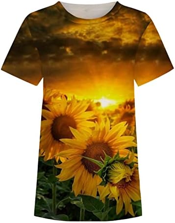 Genç Kız Casual Tees Kısa Kollu Bluzlar T Gömlek Ekip Boyun Kelebek Ayçiçeği Çiçek Rahat Fit Seksi Tees P9
