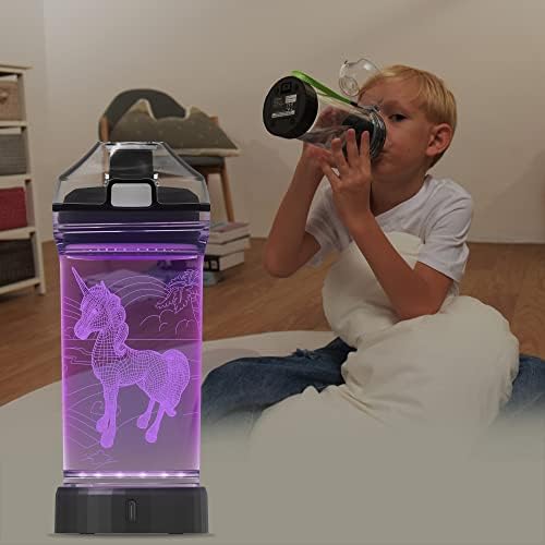 Anywın Çocuklar Watter Şişe ile 3D Parlayan Unicorn Illusion led ışık - BPA ÜCRETSİZ Tritan ve Sızdırmaz ve Kolay