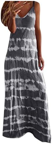 OPHPY Yaz Elbiseler Kadınlar için 2023 Baskı Spagetti Kayışı Plaj Yensiz Rahat Dökümlü Kolsuz V Boyun Uzun Maxi Elbise