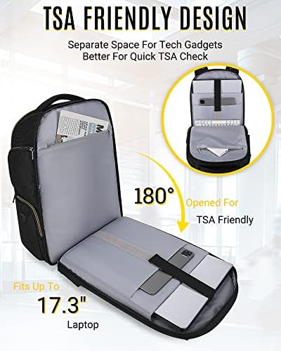 Hafif uçuş 40L seyahat sırt çantası,erkekler için 17.3 inç dizüstü sırt çantası,USB şarj deliği ile siyah taşıma erkek