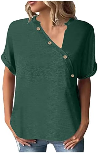 lcepcy V Boyun Düğme up Puf Kollu Üst Kadınlar için Rahat Yaz Gömlek Gevşek Fit Bluzlar Tayt ile Giymek