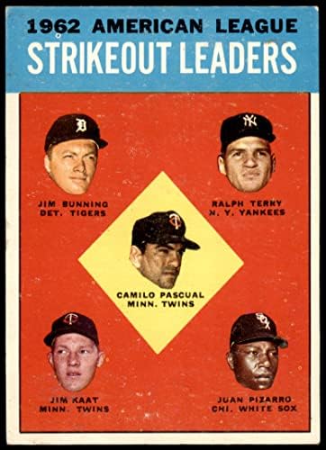 1963 Topps 10 AL Üstü Çizili Liderler Jim Bunning / Camilo Pascual / Jim Kaat / Juan Pizarro / Ralph Terry ikizler