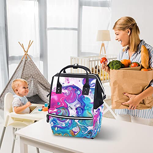 Büyük Bebek bezi çantası Sırt Çantası, Renkli Soyut Sanat Akrilik Mermer Doku Bez Torba Seyahat Sırt Çantası Anne