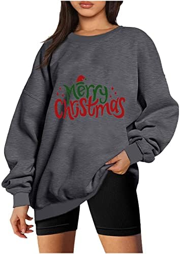Merry Christmas Tişörtü Bayan Noel Gömlek Komik Santa Şapka Baskı Grafik Tee Genç Rahat Uzun Kollu Bluz Tops
