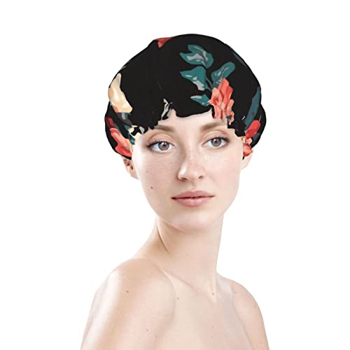 Kadınlar Kullanımlık Streç Hem Saç Şapka Gül Çiçek Tropikal Çiçek Çift Katmanlar Su Geçirmez Duş Başlığı banyo bonesi