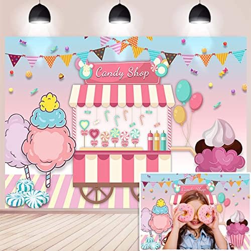 Şeker Dükkanı Candyland Kız Doğum Günü Partisi Pembe Arka Planında Dondurma Salonu Dükkanı Zemin Yaz Pembe Tatlı Şeker