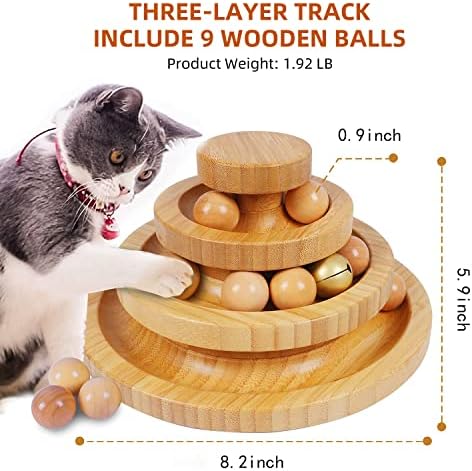 DoogCat Kedi Topu Parça, Kedi Topu Oyuncak, Kitty Oyuncaklar Rulo,3-Level Kedi Topu Kulesi ile 9 Çıkarılabilir Topları,interaktif