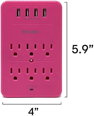 Aduro Dalgalanma Koruyucusu USB'li 6 Çıkışlı Güç Şeridi İstasyonu (4 Port 4.8 A) Duvara Monte Çoklu Çıkış Splitter