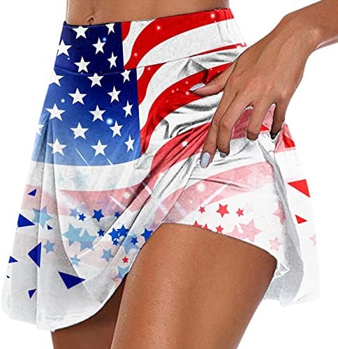 4 temmuz Amerikan Bayrağı Koşu Etekler Şort Kadınlar için Yüksek Belli Pilili Dökümlü Golf Skorts 2 in 1 Koşu Şort