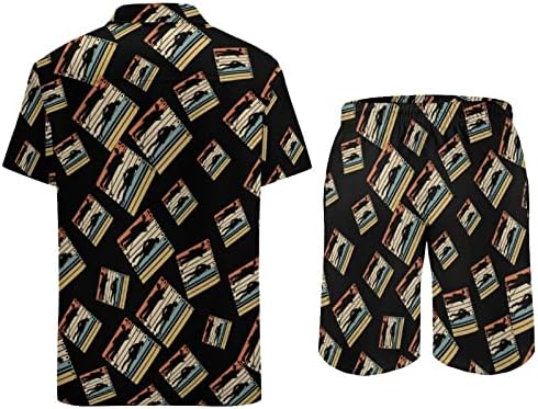 Retro 1970'lerin Sikke Atıcı Erkekler 2 Parça Hawaii Seti Düğmeli Kısa Kollu Gömlek plaj pantolonları Gevşek Fit Tees