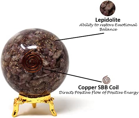 Aashita Creations Lepidolit Orgon Küre Topu Tutuculu-Doğal Oymalı 50-60 mm