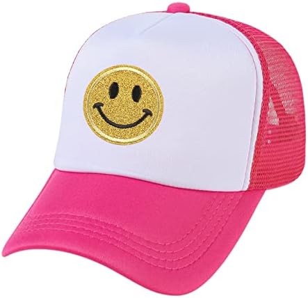 lycycse Gülümseme Yüz Şapka Bayan Örgü Neon kamyon şoförü şapkaları Payetler ile Gülümseme Yama Tiki Şapka Retro beyzbol