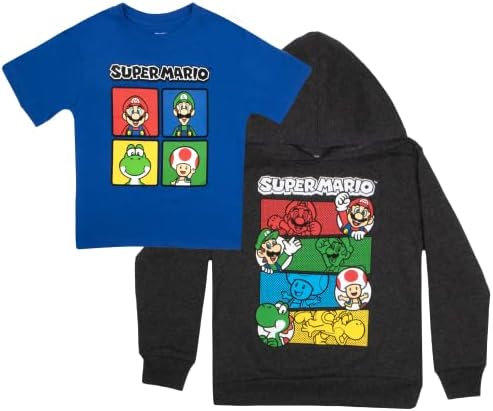Nintendo Süper Mario Hoodie ve T-Shirt Combo 2-Pack Erkekler için, Erkek Süper Mario Kapüşonlu Sweatshirt ve Tee Paket