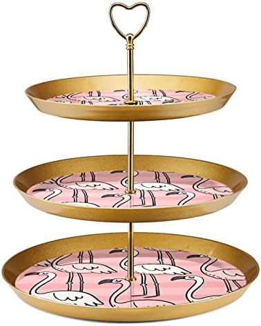 3 Parçalı Kek Standları Seti, Flamingolar Pembe Çizgili Plastik Cupcake Tutucu Şeker Meyve Tatlı Ekran Standı Düğün
