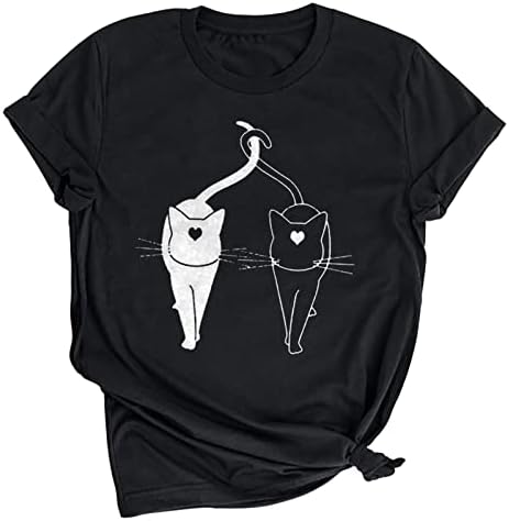 Bayan T Shirt Gümrükleme Tops-Yaz Üstleri Kadın erkek tişörtü Kedi Baskı Kısa Kollu Bluz Casual Gömlek