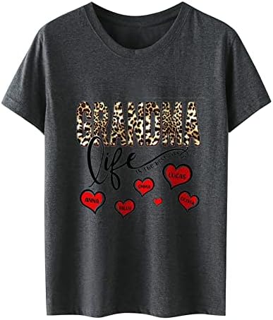 Gömlek Kadınlar için Büyükanne Mektup Leopar Baskı anneler Günü T-Shirt Yaz Rahat Kısa Kollu Crewneck Tee Bluz Tops