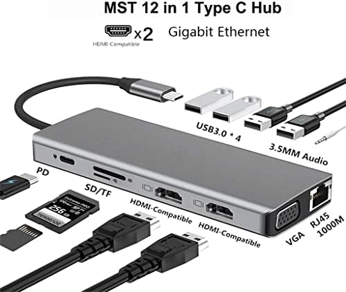 XDCHLK 12 in 1 USB C HUB Tipi C Adaptörü için 4 K VGA RJ45 LAN Ethernet SD / TF Hub 3.5 MM AUX 12 Bağlantı Noktası