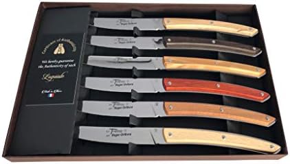 Fransa'da yapılan Laguiole Le Onların Premium Düz Kenar Keskin Tam Tang Paslanmaz Çelik 6 Parçalı biftek bıçağı Seti,
