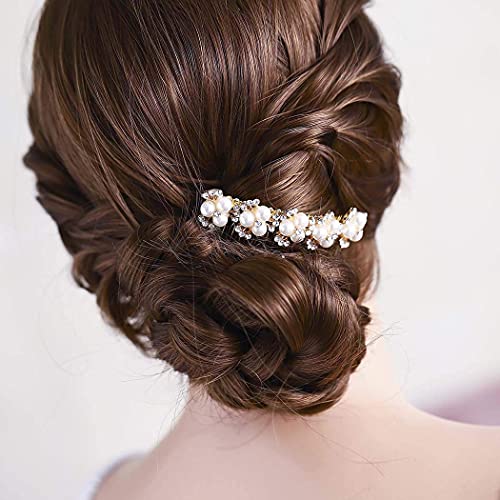 Asooll Kristal Gelin Düğün Saç Tarak Altın Inci Gelin saç parçaları Rhinestone Başlığı saç aksesuarları Kadınlar ve