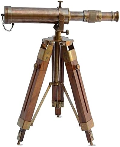 Denizcilik Pirinç Antika Teleskop Spyglass Ahşap Standı ile Ev Dekor Hediye Rustik eski Ev Dekor Hediyeler