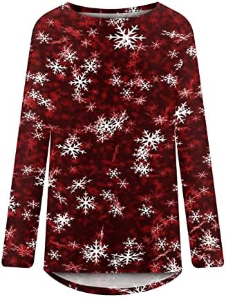 Dnuri Santa Bluzlar Casual Ekip Boyun Uzun Kollu Tunik Üstleri Kadınlar için Sevimli Noel Kazak Üst Gevşek Fit T Gömlek