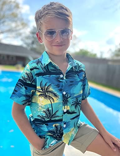 UNİCOMİDEA Küçük ve Büyük Erkek 3D Baskı havai gömleği Aloha Düğme Aşağı Elbise Gömlek için 3-14 Yaşında