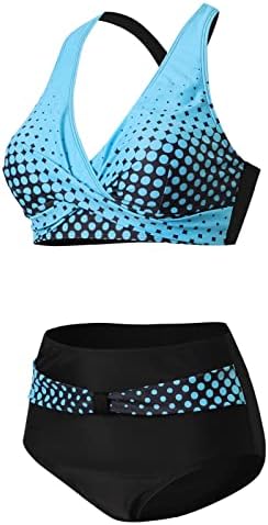 Yüksek Bel bikini seti Kadınlar için Baskı havai mayosu İki Parçalı Mayo Dantelli Criss Çapraz Halter yüzme giysisi