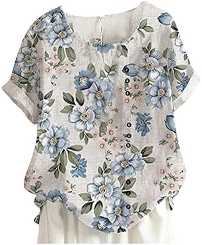 Bluz Bayan Yaz Sonbahar 2023 Giyim Kısa Kollu Ekip Boyun Grafik Düğme Aşağı Bluz Tee Bayanlar için K5 K5