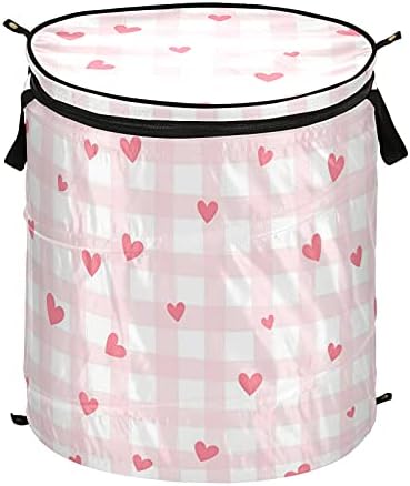 Pembe Ekose Kalpler Pop Up çamaşır sepeti kapaklı Katlanabilir Depolama Sepeti Katlanabilir çamaşır torbası Yurt Odası