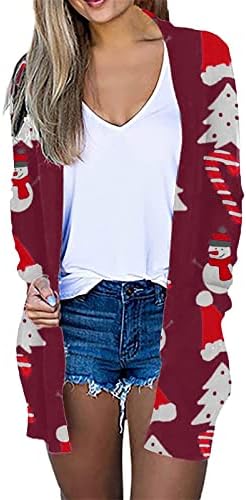 Swrowesı kadın Noel Hırka Slim Fit Açık Ön Nefes Ceketler Uzun Kollu Hafif Giyim