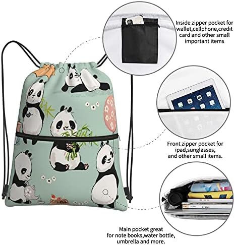 PrelerDIY Panda Koleksiyonu Spor İpli Çanta-Erkekler Kadınlar için Sırt çantası Kız Erkek Sırt Çantası Fermuarlı