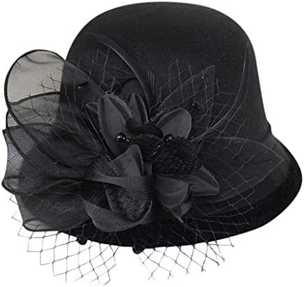 Kadın Yün Cloche Şapka 1920 s Vintage Çiçekli Parti Kilise Kova Şapka Kış Ezilebilir Disket Klasik Melon Şapka