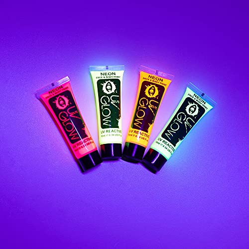 UV Glow Blacklight Yüz ve Vücut Boyası 0.34 oz - 4 Tüp Seti-Neon Floresan
