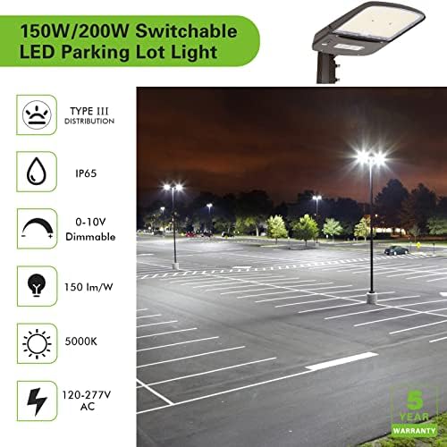 hykolity 150W/200W Değiştirilebilir LED Otopark ışığı, Fotosel Sensörlü 150LM / W LED Sokak Aydınlatması [400W-600W