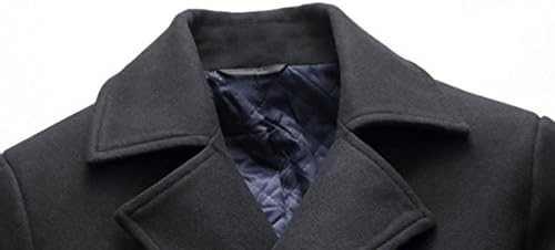 chouyatou erkek Klasik Çentikli Yaka Kruvaze Yün Karışımı Bezelye Ceket