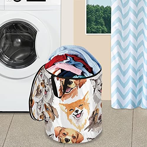 Corgi Husky Köpek Pop Up çamaşır sepeti Kapaklı katlanır çamaşır sepeti Kolları İle Katlanabilir Depolama Sepeti Giysi