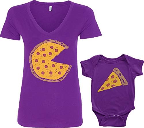 Pizza Pasta ve Dilim Anne Oğul Kızı Bebek Bodysuit Bayan Gömlek Eşleşen Seti