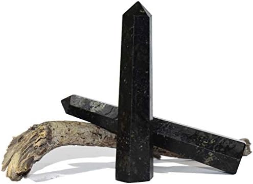 Piramit Tatva Kristal Noktası Kalem Cilalı masaj değneği Dikilitaş-Siyah Turmalin 1.5-2 inç/ 3.5-5 cm ağırlık.20-30