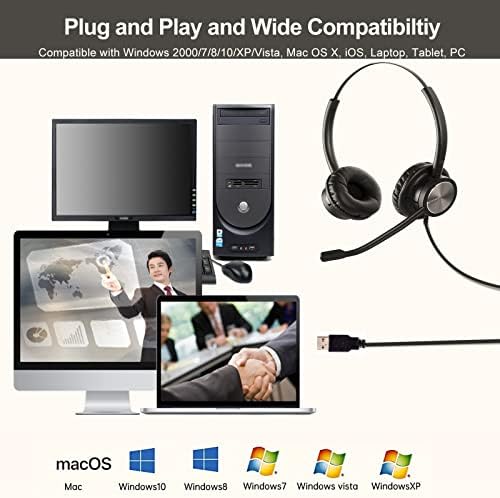 Dizüstü Bilgisayar için Mikrofonlu Kablolu Stereo USB Kulaklıklar, Ofis İşleri için Sessiz Düğmeli/Çalışma Göstergeli,